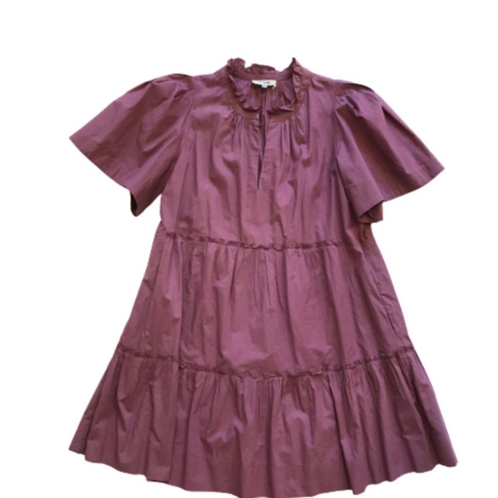 Sea New York Purple Tiered Cotton mini Dress XL Lagenlook Ruffle Neck